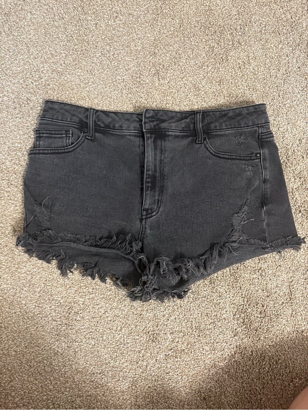 Frayed Hem Black Denim Jean Shorts